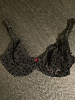 TEASE - Victoria's Secret Black Sheer Heart-Mesh Underwire Bra with Pink Accent